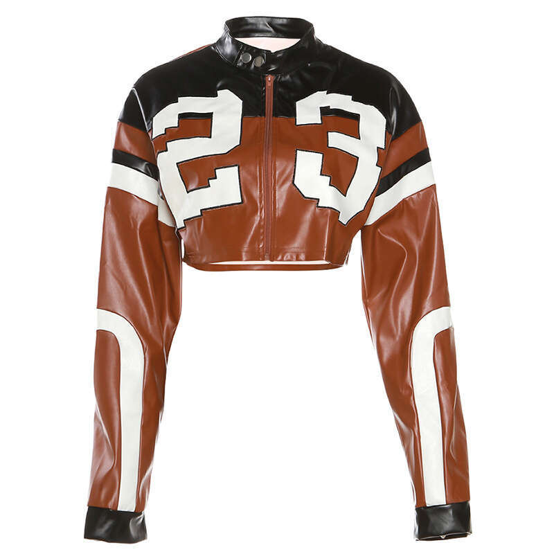 Summer Women S New Fashion Motorcycle Color Block Embroidery Patchwork Slim Faux Leather Jacket Coat