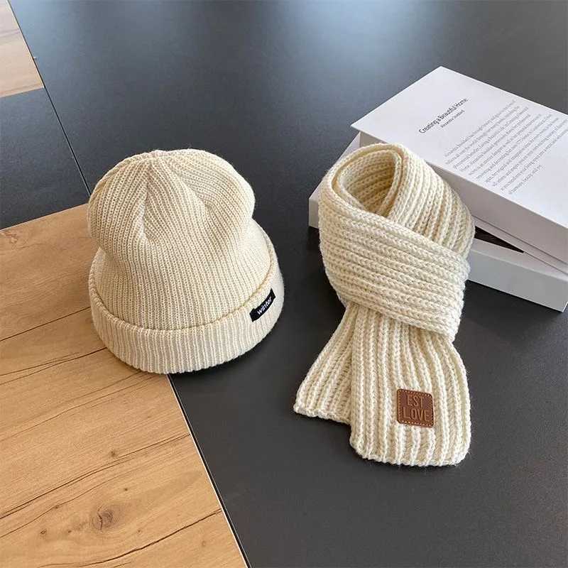 Autumn and winter pullover hats scarves sets stylish childrens knitted hats headscarves ear protectors handsome boysL251024
