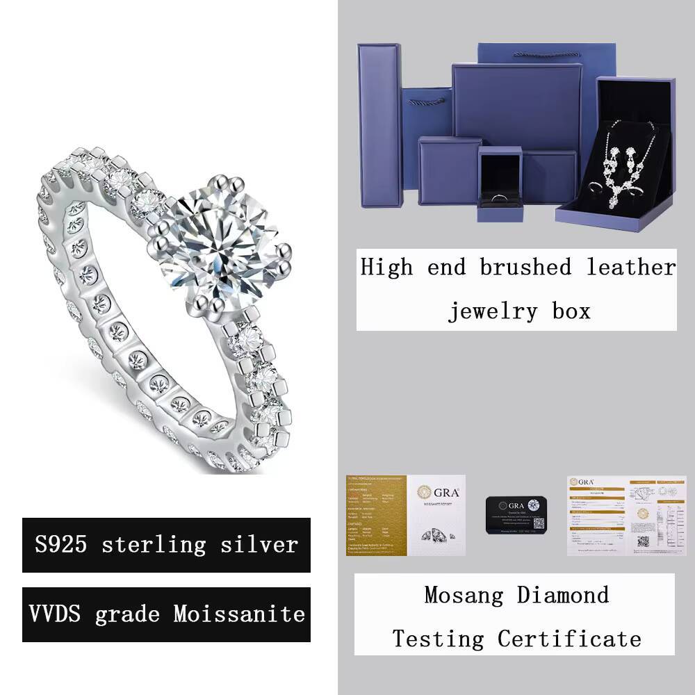 S925 Sterling Silver Plated 18K White Gold Diamond Ring with 20ct Dcolor VVS Moissanite Fashionable Luxury Moissanite Ring