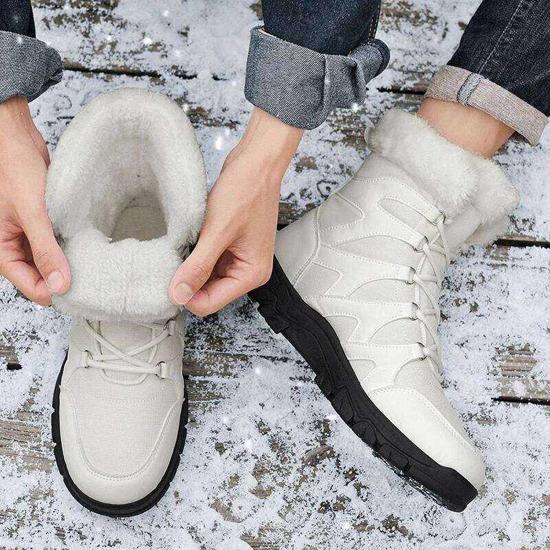 New Mens Winter Warm Plush Mid-Calf Outdoor Anti-Slippery Waterproof Snow Boots Fashion Cotton Shoes For Men