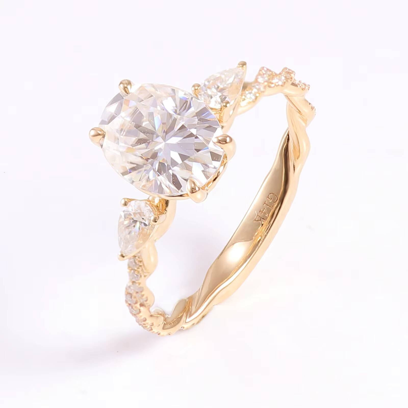 Moissanite Solid Gold Wedding Ring 9K 14K 18K Real Gold Engagement Jewelry Oval Moissanite Ring