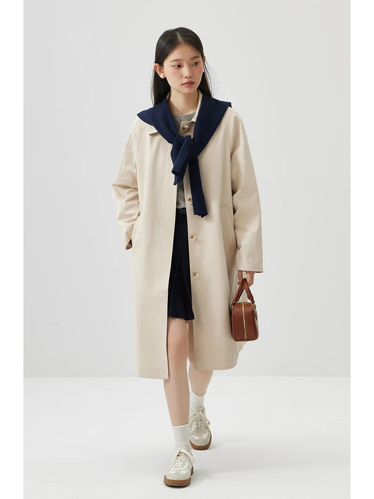 ZIQIAO Korean Style Midlength Khaki Windbreaker for Women Spring Singlebreasted Simple Casual Trench Jacket Female 251021
