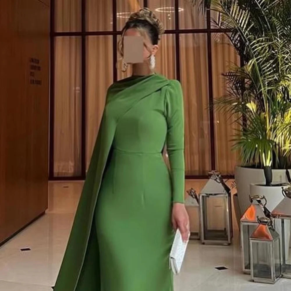 Ruched Women Prom Dress Customized Long Sleeve Party Gown Charming Mermaid Green Party Dress Women Evening Gown 251023