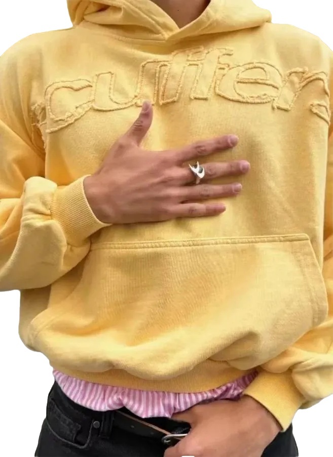 Men's Hoodies Haruku Oversized Hoodie - 3D Embroidery Letter Vintage Yellow Streetwear Hip Designer Hoodie Jacket Tracksuit Men Polo Veste Coat Hop Casual Sports