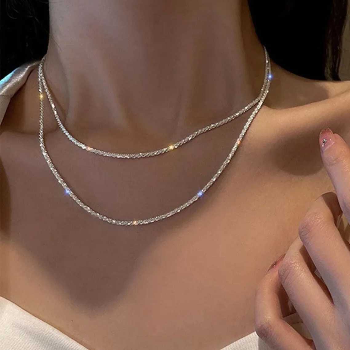Silver Color Sparkling Necklace For Women Tren Clavicle Chain Choker Girls Korean Wedding Party Jewelry AccoriesXJ251024
