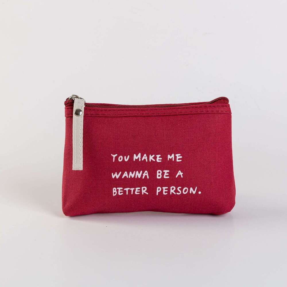 Solid Color Letter Canvas Makeup Bag Multifunctional Fabric Zipper Clutch Student Coin ID Phone Pouch
