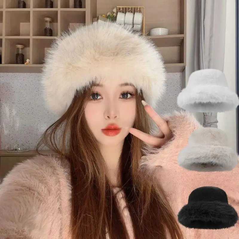 2025 Fluffy Fur Fisherman Hat Women Winter Plush Bucket Hat Ear Protection Cap Windproof Warm Female Panama Caps Russian HatL251024
