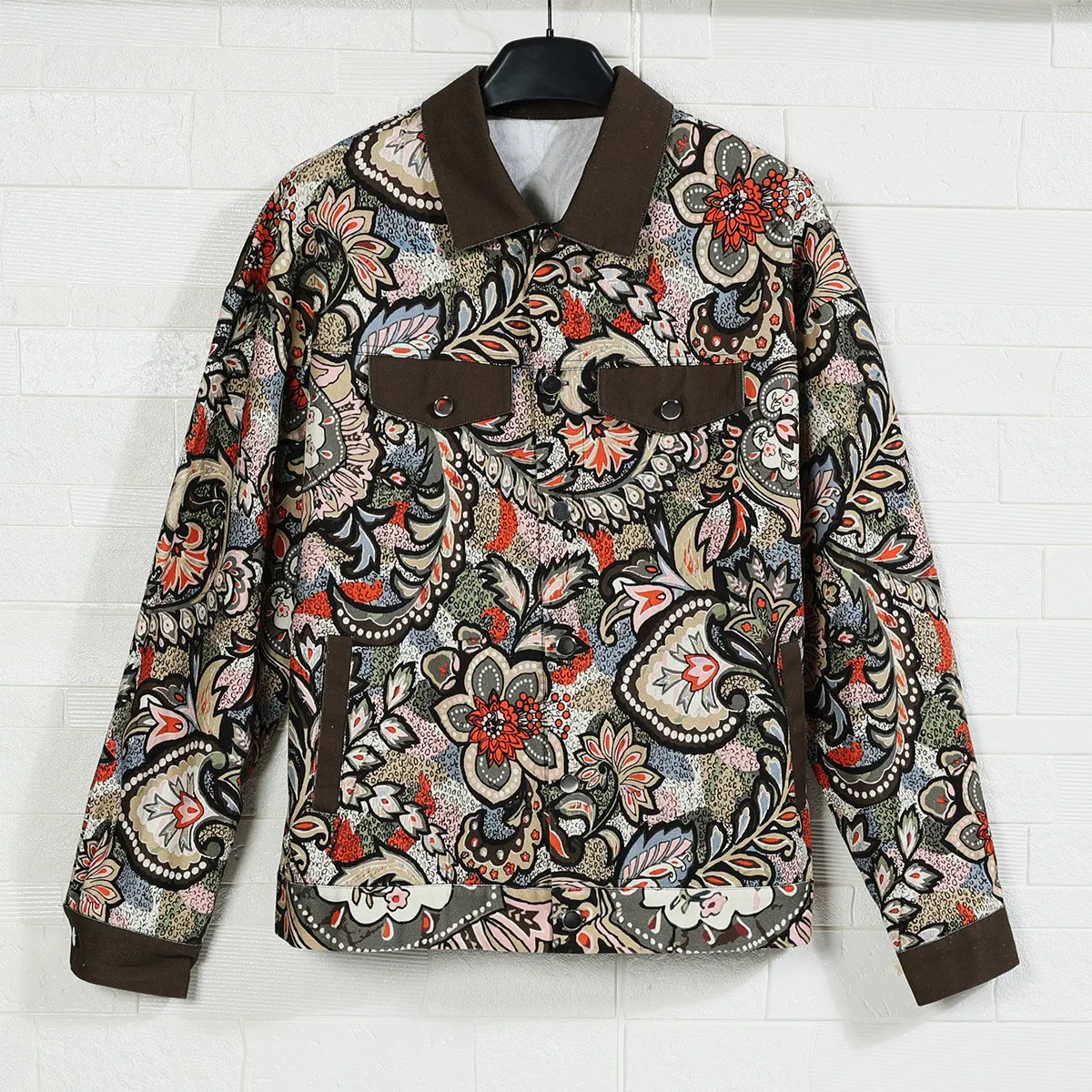 DHgatepod Unisex All-Over Print Canvas Jacket - 245GSM 100% Cotton Stand Collar Coat with Decorative Chest Pockets