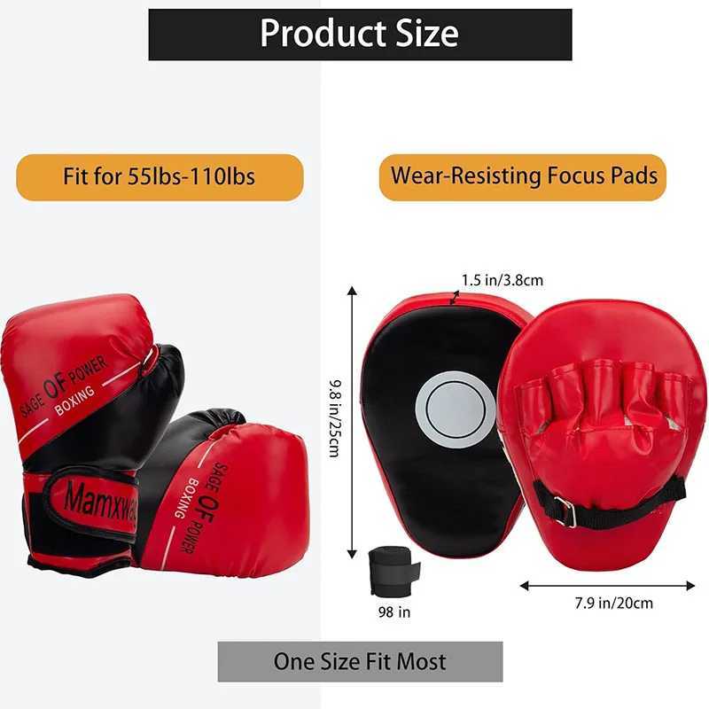 3in1 Boxing Gloves and Punching Mitts Set for Kids Boxing Mitts Focus Pads with Hand Wraps Kids Boxing Equipment Set For MMA Y251023