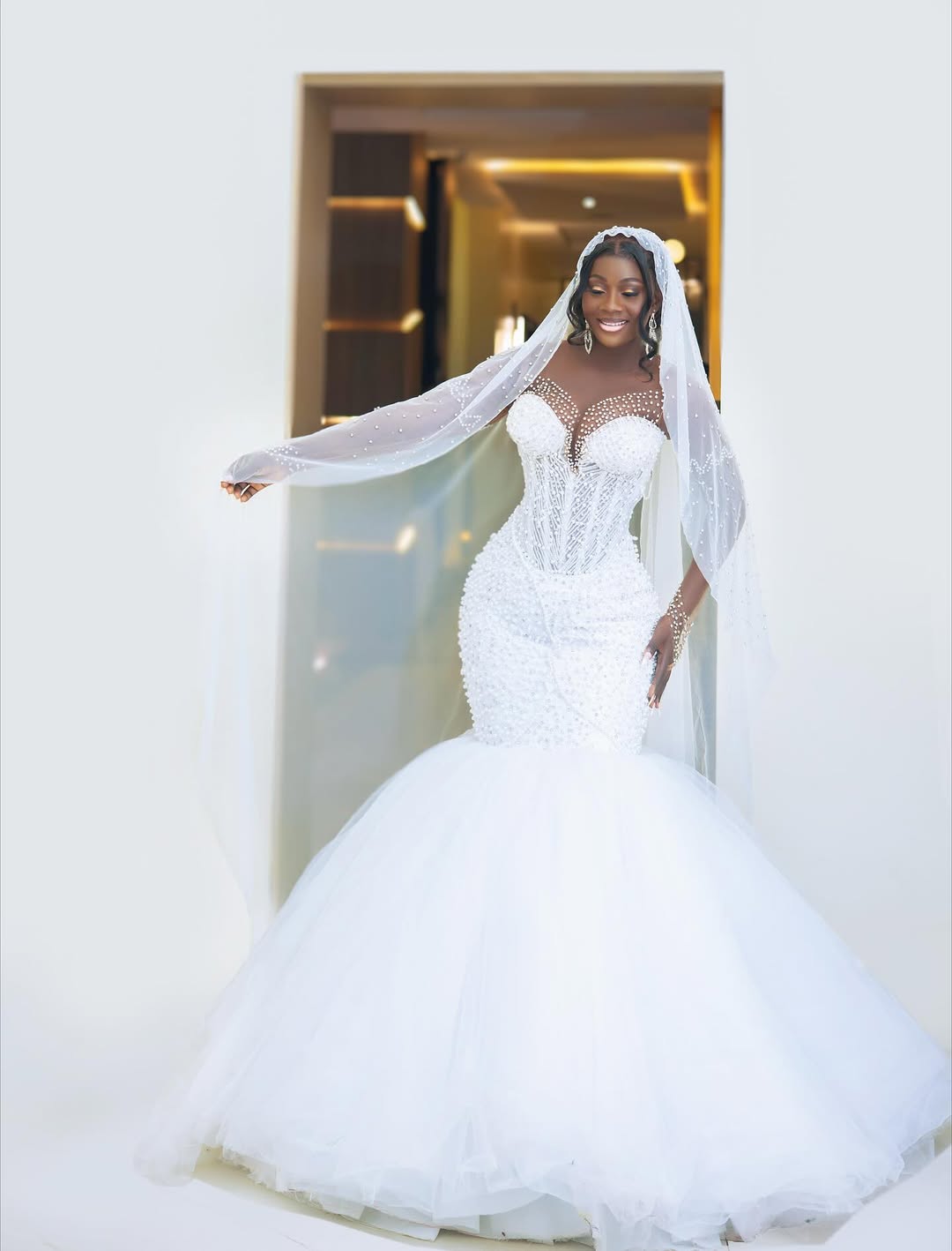 2025 Aso Ebi African Wedding Dress Bridal Gowns For Bride Mermaid Sheer Neck Illusion Appliqued Beaded Lace Pearls Rhinestones Wedding Gowns For Black