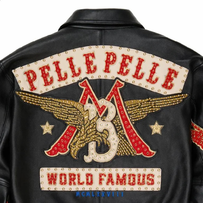Streetwear Vintage Embroidered Leather Jacket Y2K Men Motorcycle Jacket Sequin Hip Hop Embroidered Patches Oversized Casual Coat 251023
