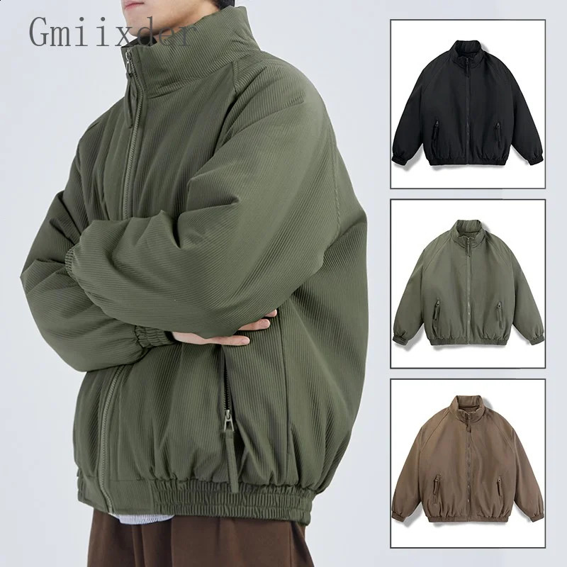 Gmiixder Japan Stand Collar Padded Coat Men American Retro Winter Loose Thickened Coat Trendy Workwear Streetwear Parkas 251020