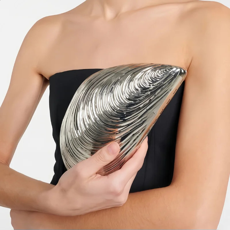 Creative Conch Shape Gold Purse For Women Silver Acrylic Box Bag Exquisite Handheld Evening Bag Shoulder Messenger Bag 251023