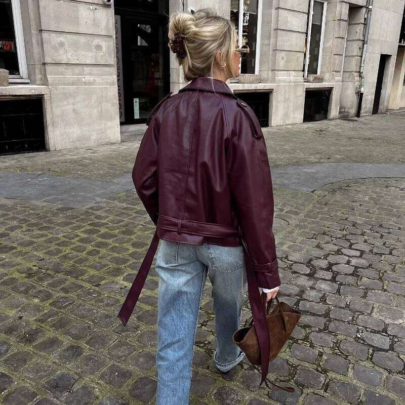 MUJER Faux Leather Bomber Jackets For Fashion Cropped Woman Streetwear Outerwears Long Sleeve Jacket Women Coats