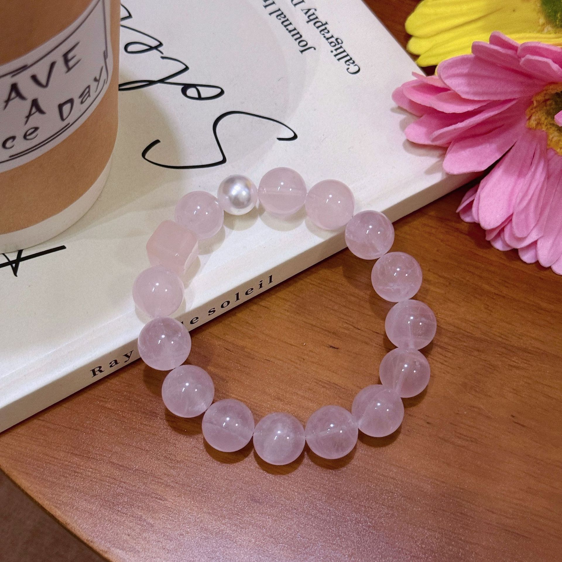 Fresh Pink Quartz Beaded Bracelet for Girls