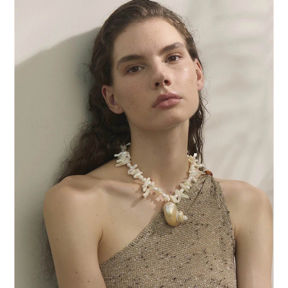 Yhpup Natural Pearl Shell Handmade Chain Conch Pendant Necklace Ocean Style Fashion Jewelry Summer Holiday Trendy Accessories 251016