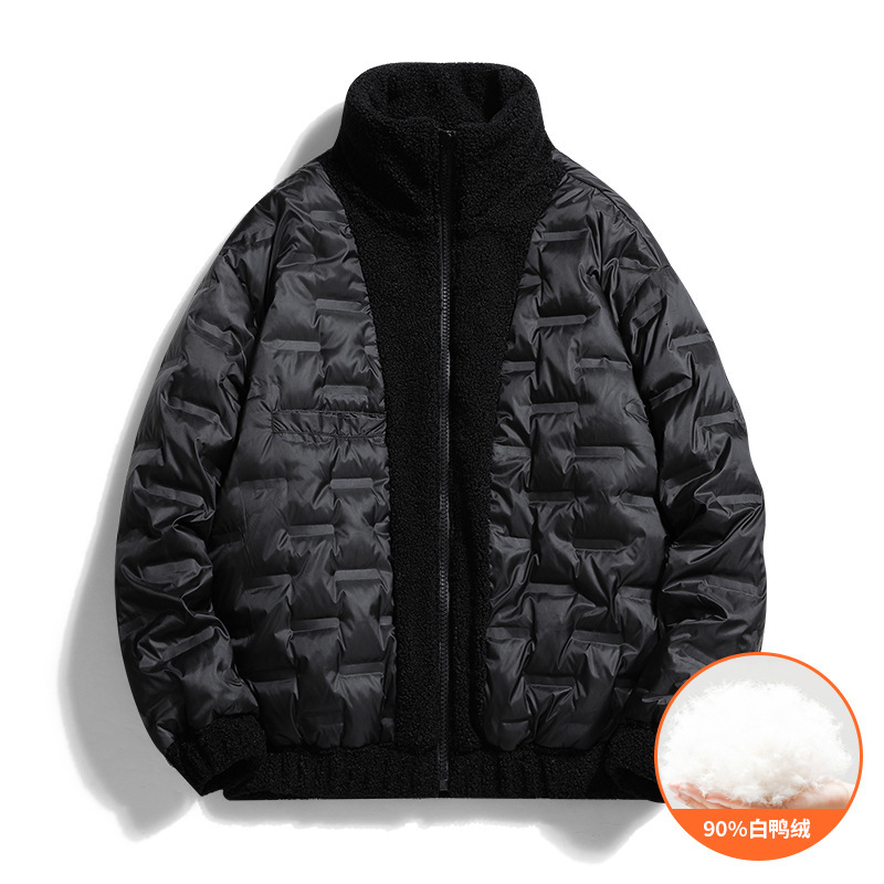 Stand Collar Zipper Winter New Down Jacket Trendy Men's White Duck Down 90 Down Fashion Punk Coat Simple Fleece Lined
