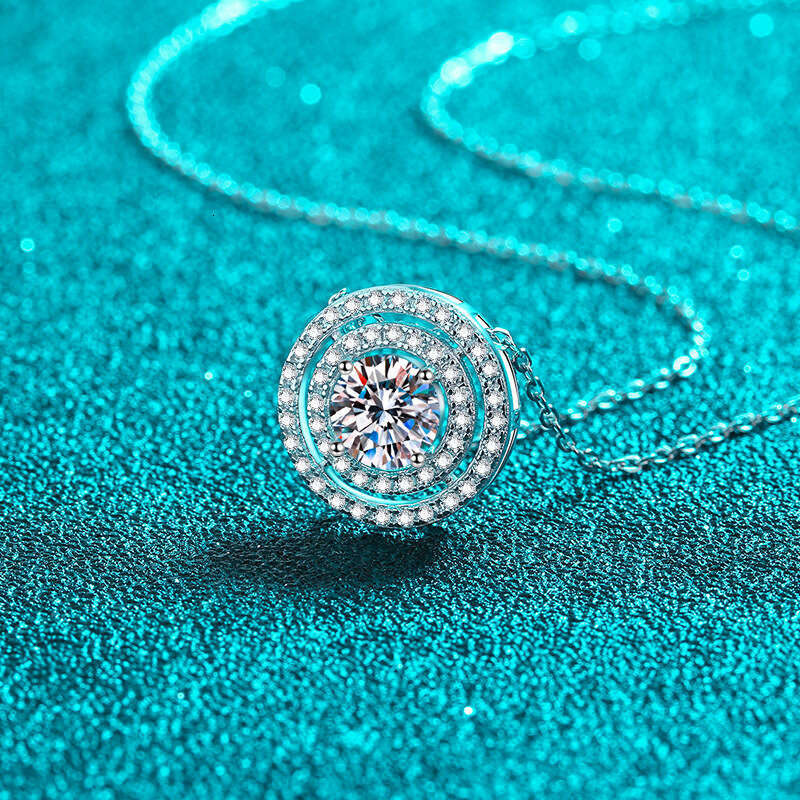 DHCollections-- Sterling Sier Necklace for Women Double Circle Round Moissanite Clavicle Chain Plated with PT950 Gold
