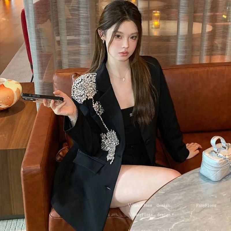 Light Black Nail Diamond Flower Loose Blazer Celebrity Sequined Foreign Style Ol Party Suit Temperament Commuting Blazers 251023