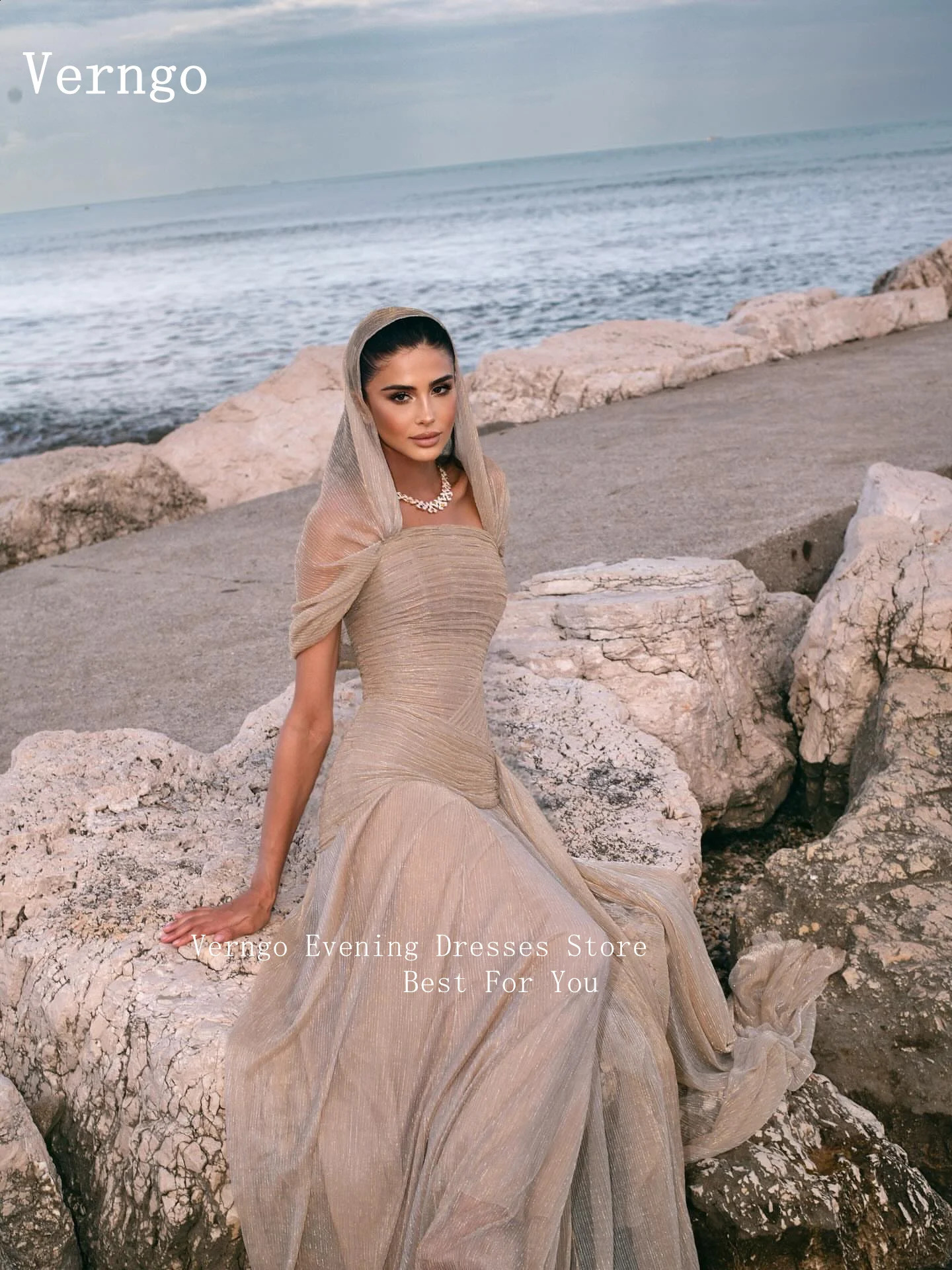 Verngo Shiny Off The Shoulder Evening Dress Elegant A Line Formal Occasion Dresses Celebrity Pleated Party Gowns Customized 251023