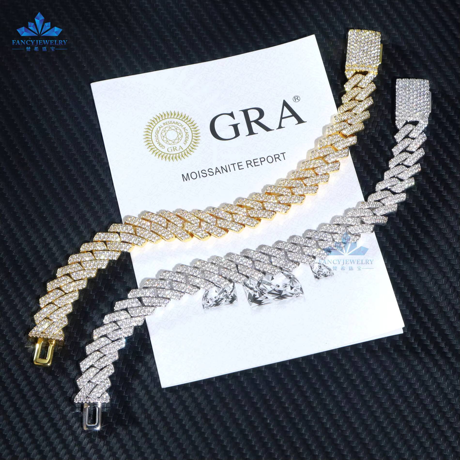 Hip Hop Mens Full Diamond Iced Out 12mm Cuban Link Chain 14K 18K Gold 925 Silver Moissanite Cuban Bracelet