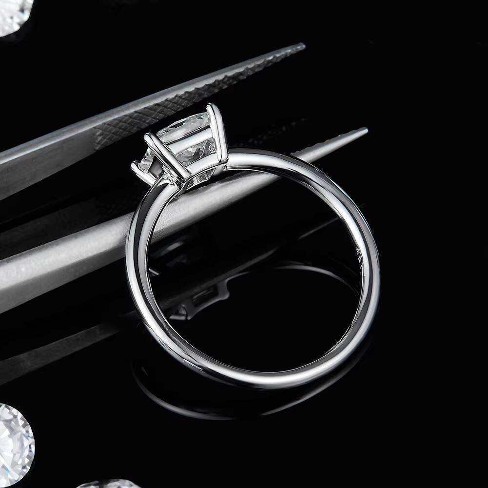 RINNTIN SMR57 Solid 925 Sterling Silver 1ct 55mm Princess Cut Moissanite Solitaire Engagement Rings for Women