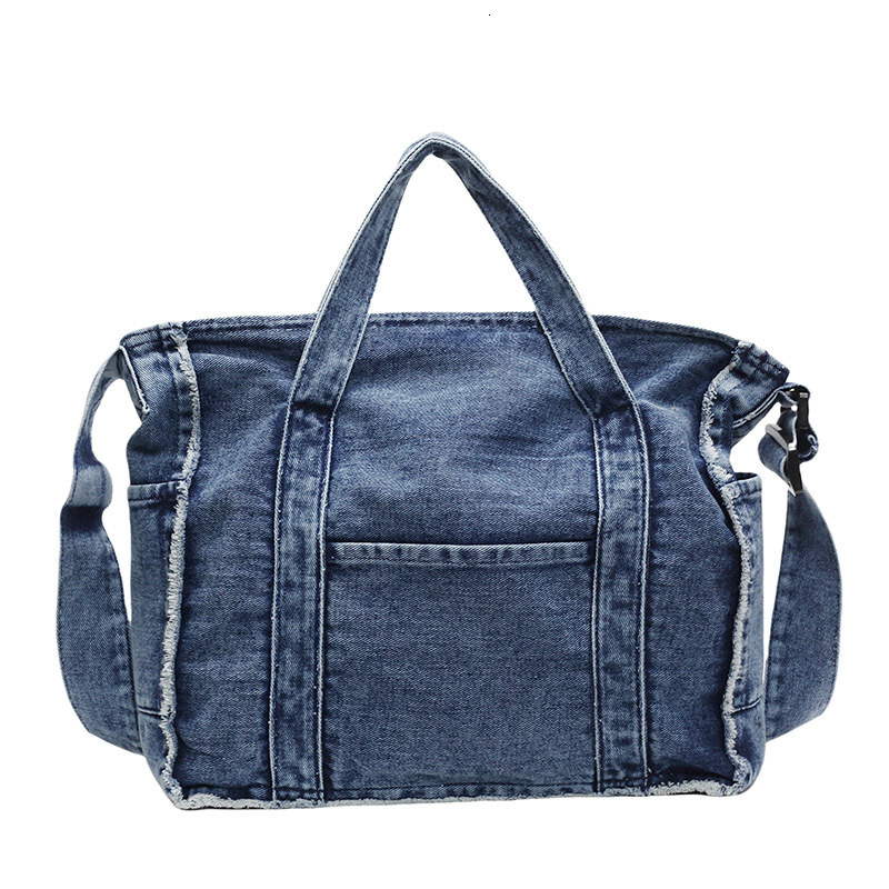 2025 Washed Denim Tote Large Capacity Shoulder Women Fashion Frayed Edge Handbag Crossbody Bag