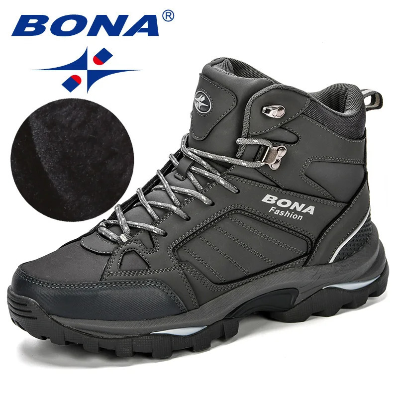BONA Men Boots AntiSkidding Leather Shoes Men Comfy Spring Autumn Men Shoes Short Plush Snow Boots Durable Outsole251020