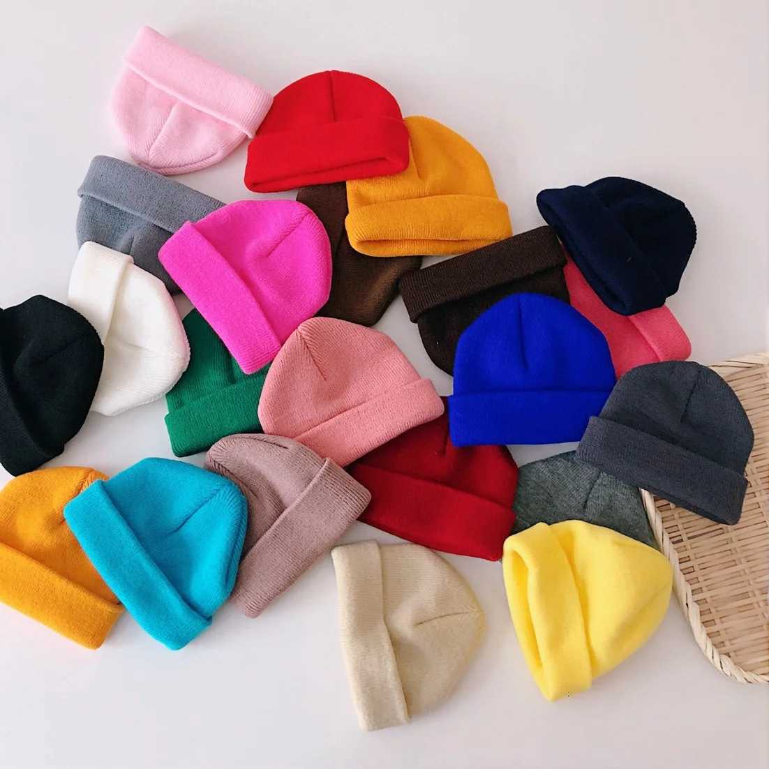Soft Warm Infant Headwear Autumn Toddler Kids Knitted Cap Baby Girls Boys Cotton Knit Beanie Hat Candy Colored Cuffed Winter CapL251024