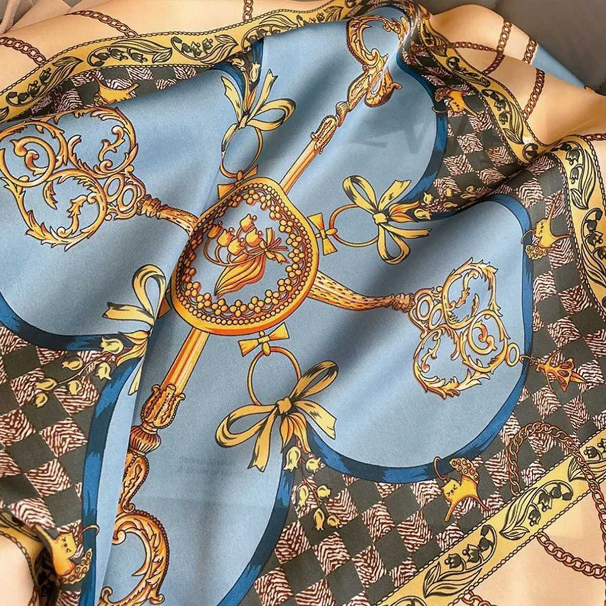 70x70cm Fashionable Korean Style Silk Square Scarf Satin Print Hairband Necktie Hair Accessory Headscarf Versatile Wrap Scarf C251024