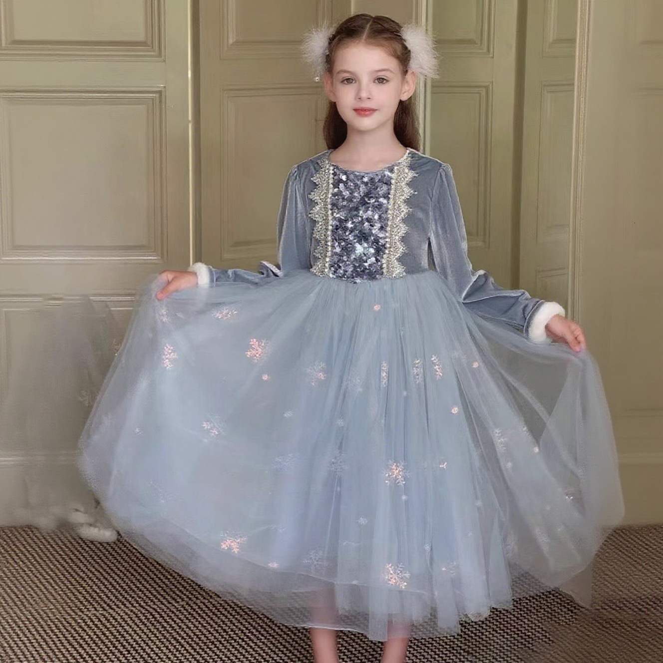 Girl Designer Fashion Princess Dress Cloak Set Autumn/Winter Children's Snow White Birthday Dress Two Piece Set