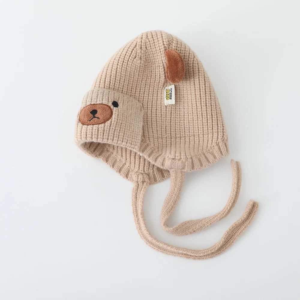 Boys Bear Animal Beanie Hats Children Thick Cute Caps Kids Knitted Cold Proof Hat Girls Autumn Winter Warm Windproof CapL251024