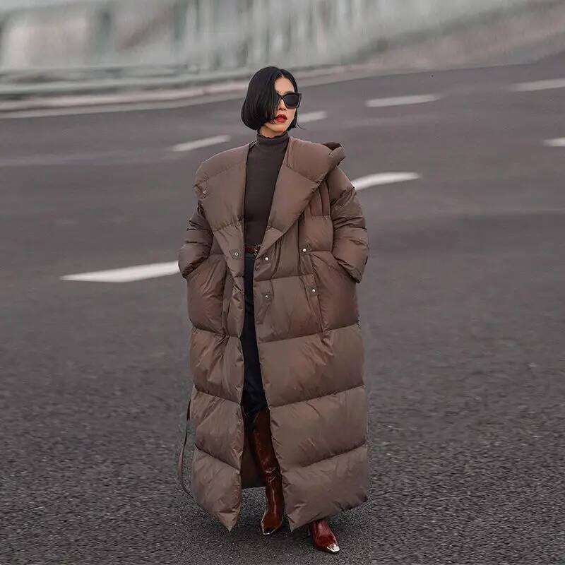 Winter Long White Duck Down Fashion Windproof Hood Casual Thickened Warm Cotton Women Parkas Jacket Coat Womens Coat