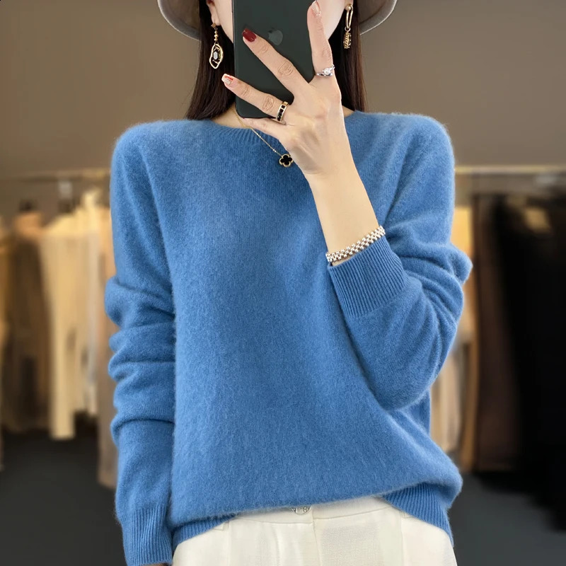 100 Merino Wool Sweater Women Oneck Cashmere Knitwear Female Pullover Autumn Winter Casual Tops Solid Color Soft Clothing 251023