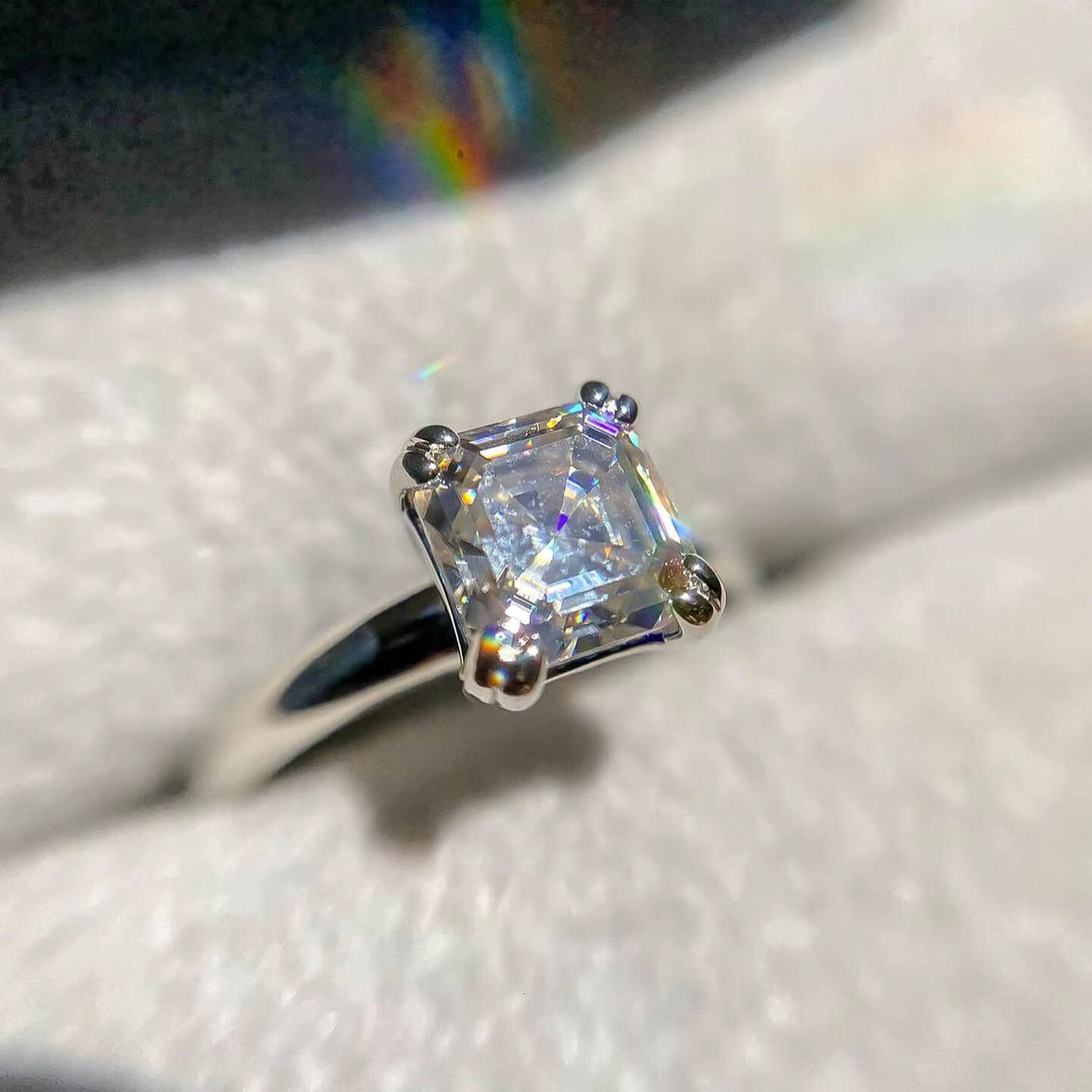 55mm Asscher Cut Moissanite Engagement Ring Classic 4Prong Solitaire 925 Silver or Solid 10k 14k 18k Gold