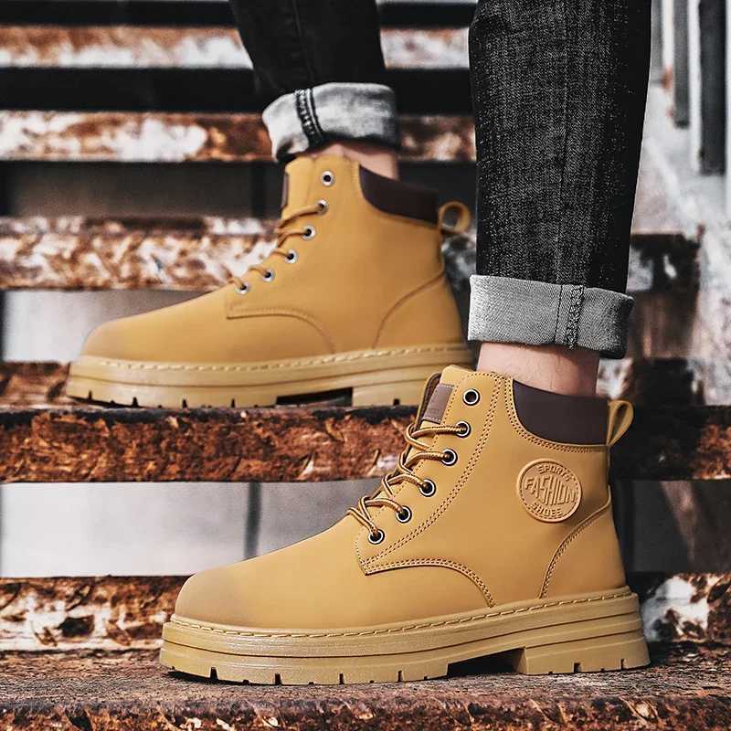 Men Retro Work Shoes Autumn Winter Thick Bottom High Top Non Slip Warm Casual Boots Leather Laceup Big Head Tooling Boots 2024 W251024