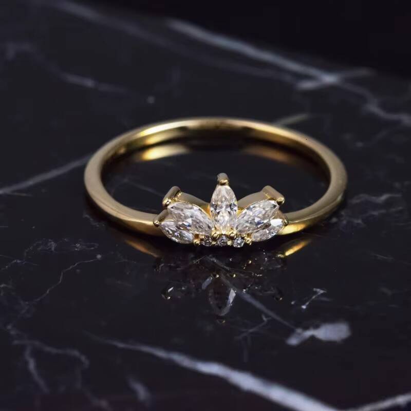 Classic Moissanite Engagement Ring 14K Solid Gold Marquise Cut Crown Vintage Style Moissanite Ring