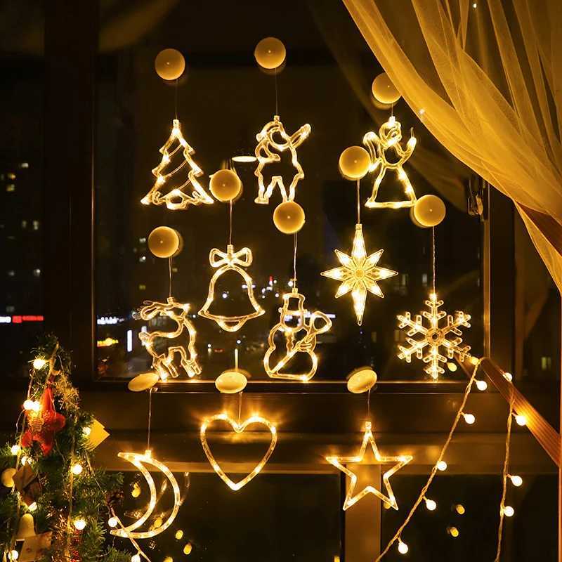 Christmas Ornaments Hanging LED Lights Bedroom Decoration Christmas Decorations Home Window Glass Decoration Warm Battery C251024