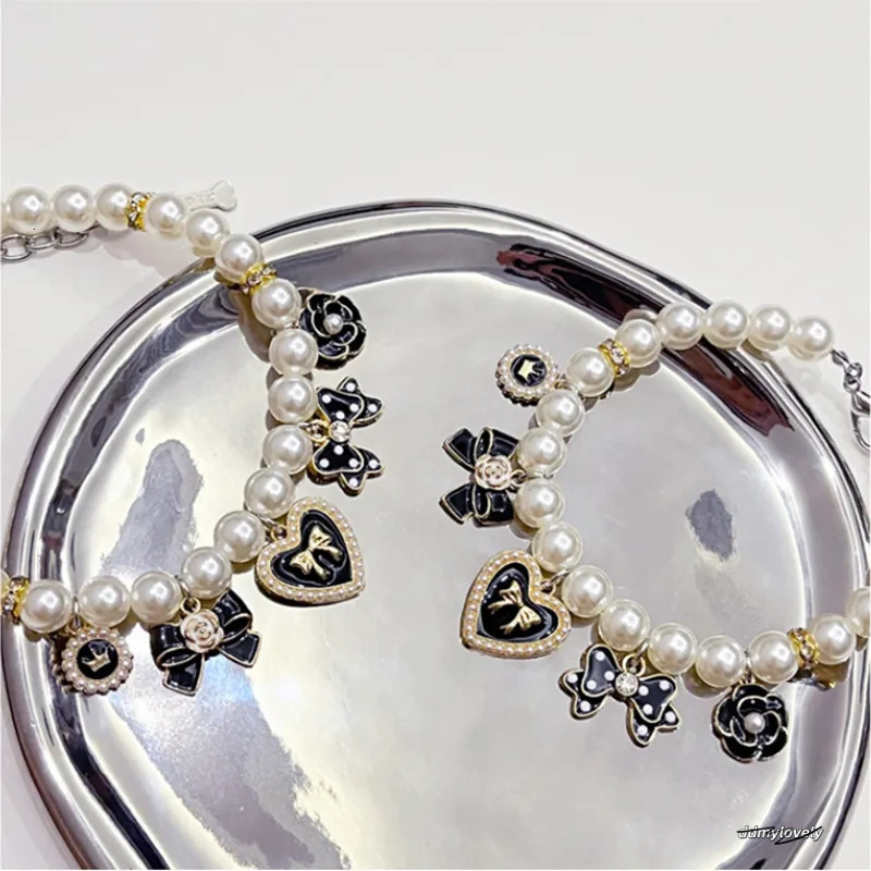 Pearl For - Pet Necklace With Bow & Flower Charms, Adjustable Small Medium Dog Collar Ddmylovely