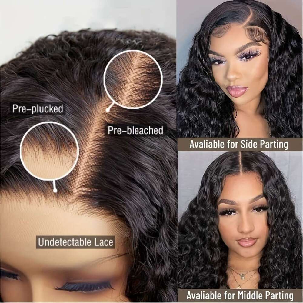 UNICE Water Wave Short Bob Human Hair 7x5 HD Cut Lace Bye Glueless Wigs Bleached Knots Pre Plucked Hairline Put on and Go Beginner Wig for Women