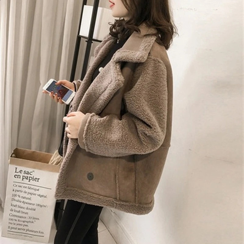 2023 Womens Autumn Winter Lamb Wool Sheepskin Coat Fur Onepiece Thickened Jacket Casual Warm Oversized S 4XL 251018