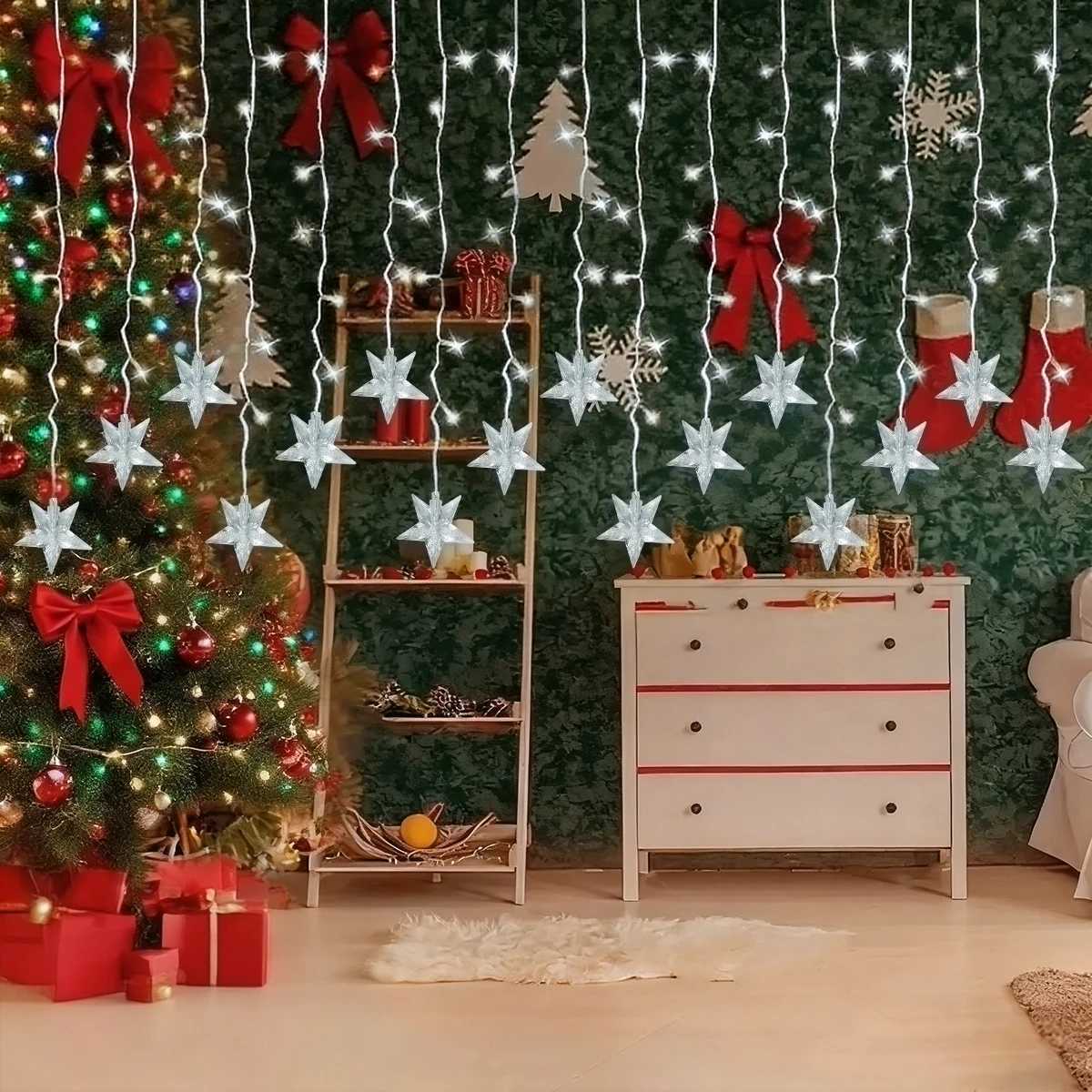 1pc 96 LED Star Icicle Curtain String Lights USB Powered 8 Modes Christmas Decorative Icicle Lights For Garden Patio Home Decor C251024