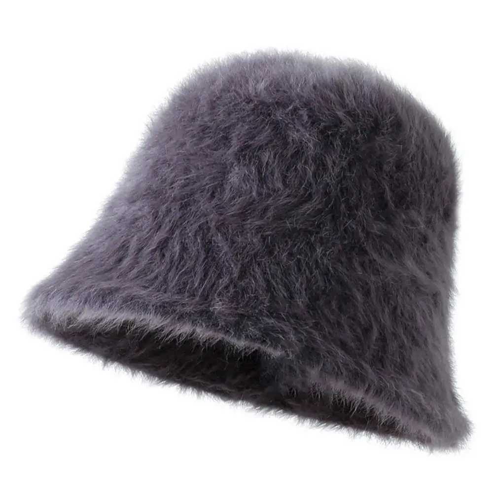 Outdoor Plush Bucket Hat Furry Warm Panama Hat Winter Soft Basin Sun Cap for WomenL251024