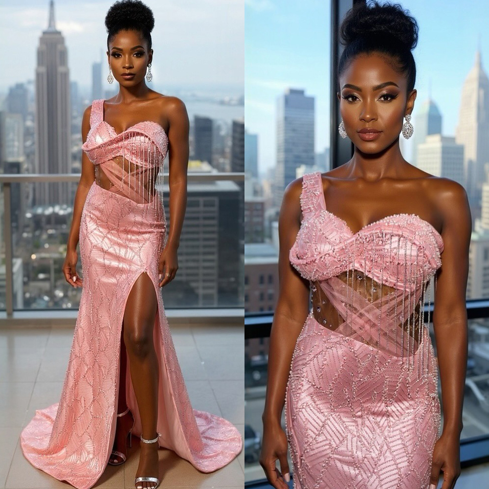 Sparkly Saudi Arabia Mermaid Prom Dresses Sexy Tassel Beading One Shoulder Crystal Plus Size Special Occasion Evening Gowns Customized
