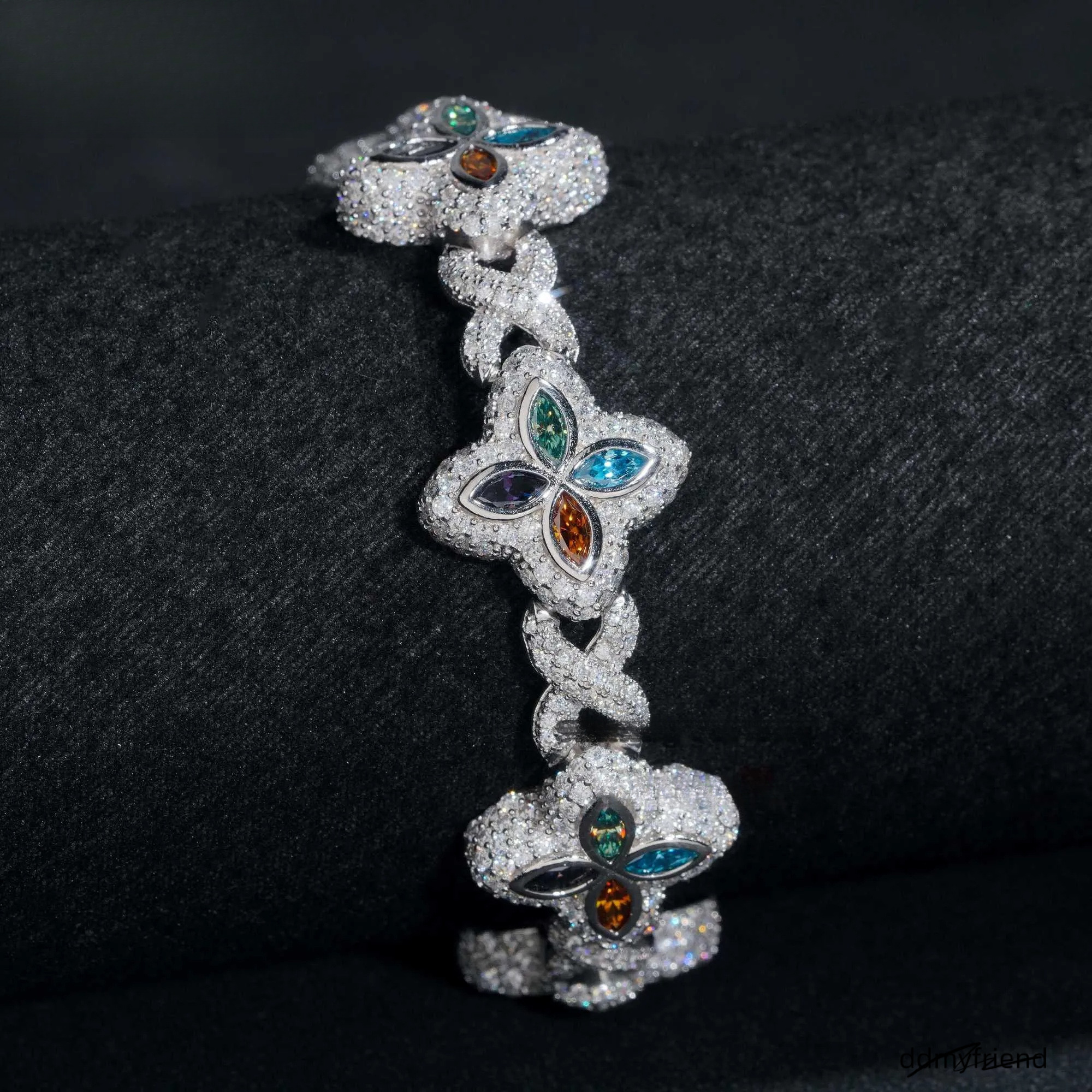 New Trendy Rapper Jewelry Hip Hop Gold Plated Moissanite Dia Sier Clover Infinity Men Cuban Link Bracelet Ddmyfriend