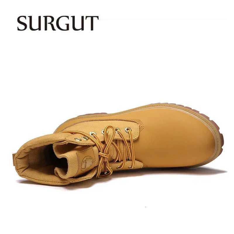 SURGUT Leather Men Boots Comfortable Autumn Winter Plush Keep Warm Shoes Fashion Trends Style Working Boots W251024
