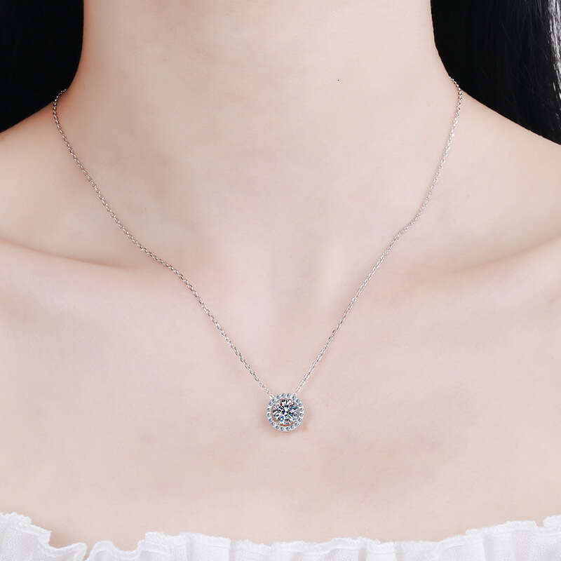 DHCollections-- Sterling Sier Moissanite Necklace for Women Round Pendant Simple Korean Style Live Streaming Hot Sale
