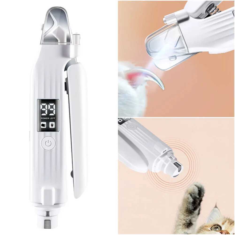 2 in 1 Electric Pet Nail Trimmer Quiet and Low Vibration Pet Toenail Clippers with LED Lights for Small Medium Large DogsCats Z20251024