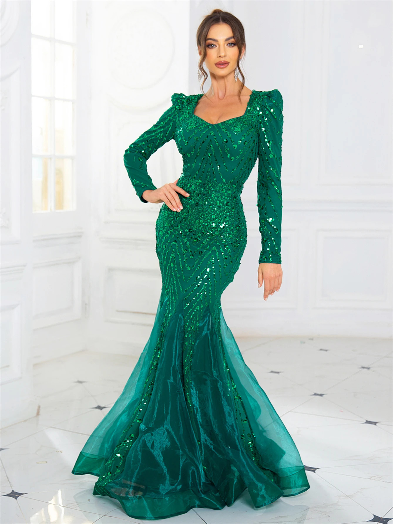 Romagic Long Sleeves Sweetheart Neck A Line Mesh Formal Evening Dress Floor Length Women Prom Party Dresses Winter 251023