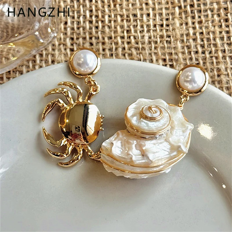 HangZhi Shell Conch Crab Asymmetric Drop Earring Summer Beach Vacation Vintage INS Vacay Vibes Personalized Jewelry 251016